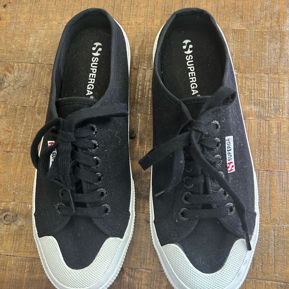 Superga Black Canvas Slip On Sneakers